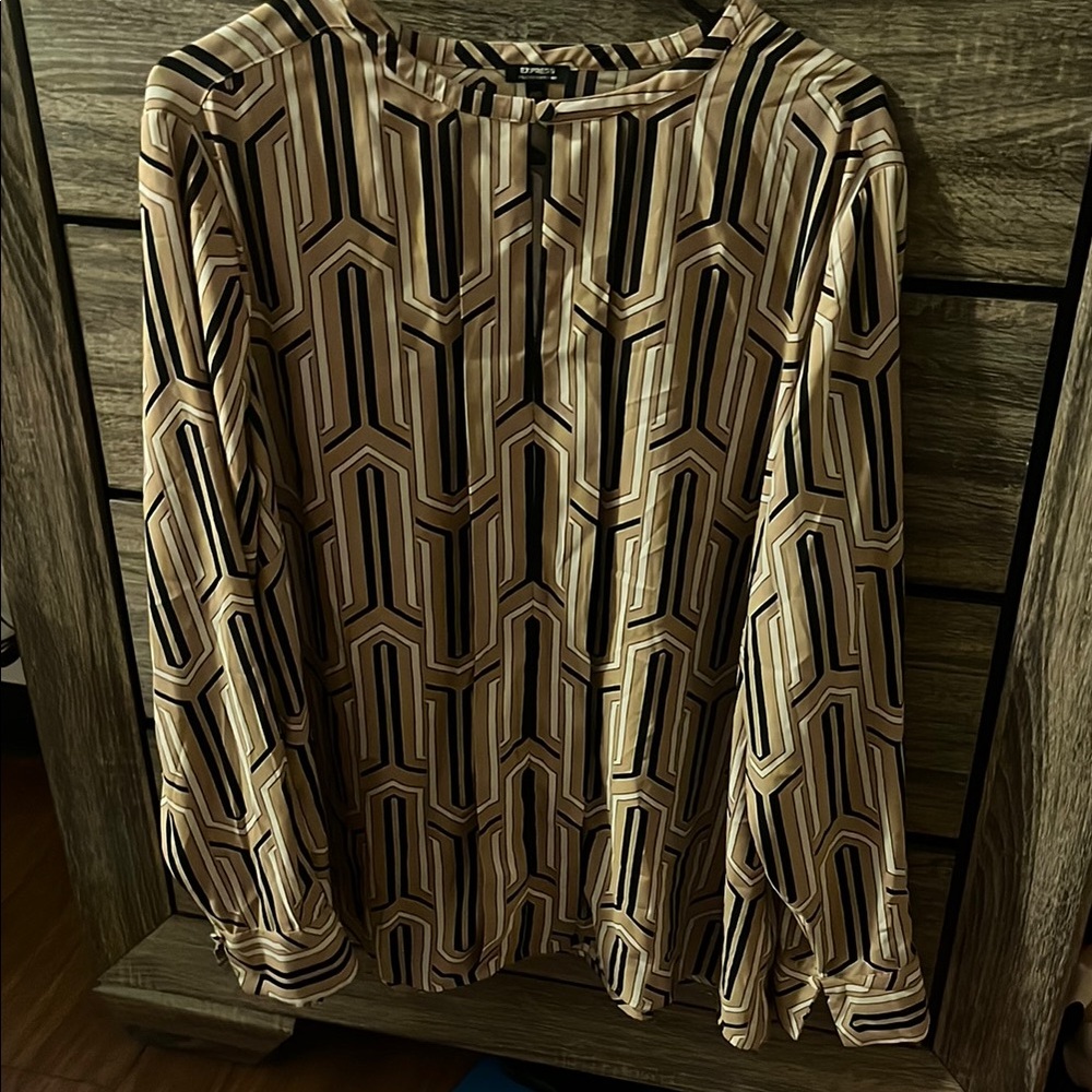 Express Black and Tan Geometric Top
